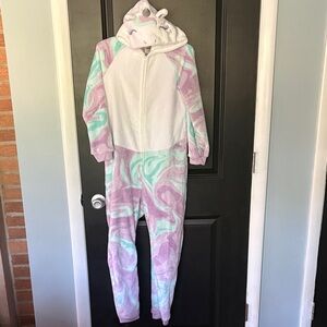Saint Eve Kids tie-dye unicorn fleece union suit size medium 10/12